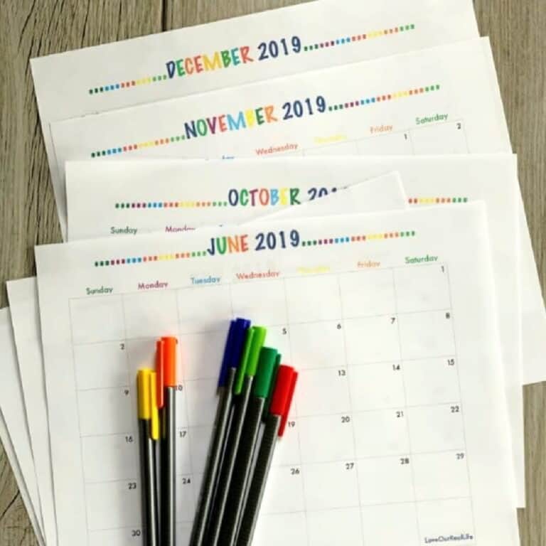 2019 Printable Monthly Calendars