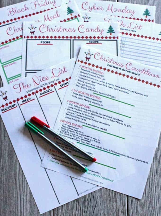 2018 Christmas Planner pages on rustic backdrop from Love our Real Life