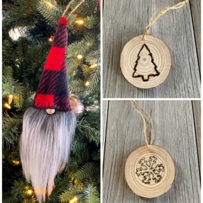 Wood Slice Ornaments / Wood Burning Design AND Gnome Ornament
