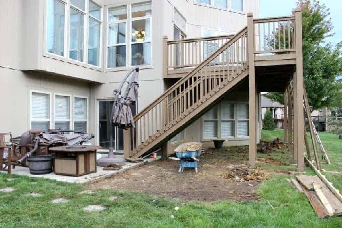 Removing sod around patio and underneath a two story deck.