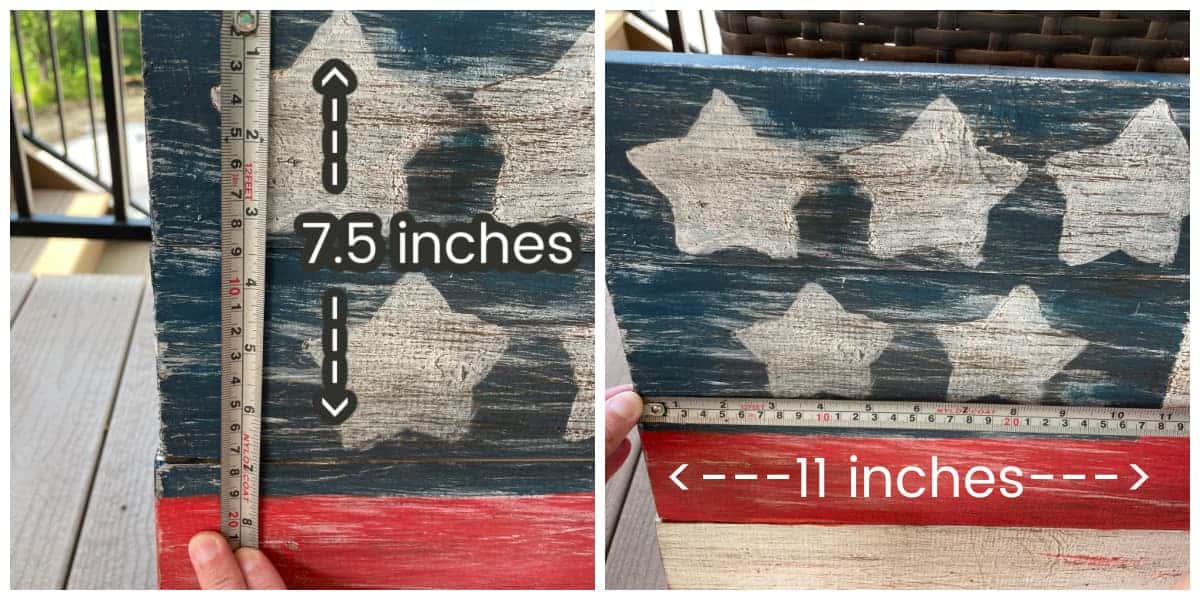 Measuring the blue portion of a wooden American flag.