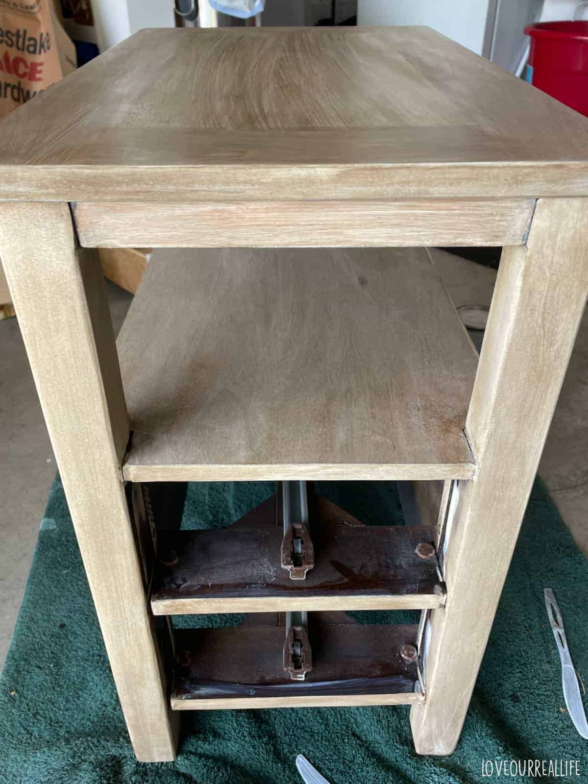 Table after using java glaze for beachy, bleached wood look.