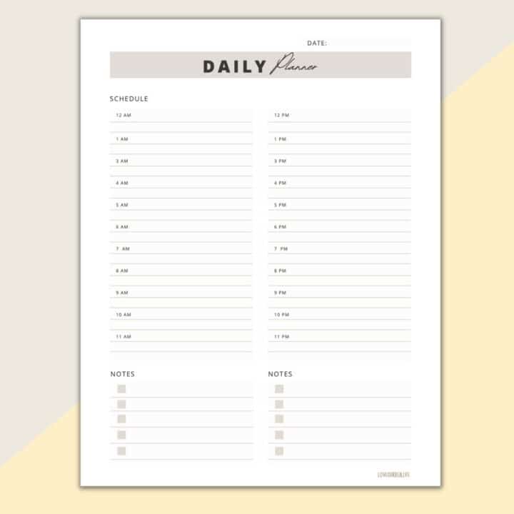 24 Hour Daily Schedule Template - 1 Page Layout (Printable) ⋆ Love Our ...
