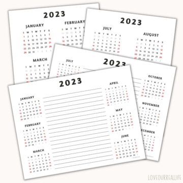 2023 calendars for 6 month date range in landscape and portrait views.