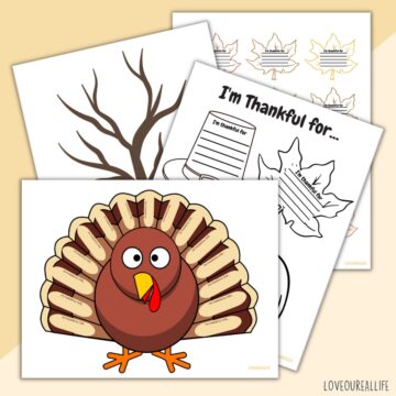 Multiple colorful as well as black and white printables and worksheets for I'm thankful for Thanksgiving activities.