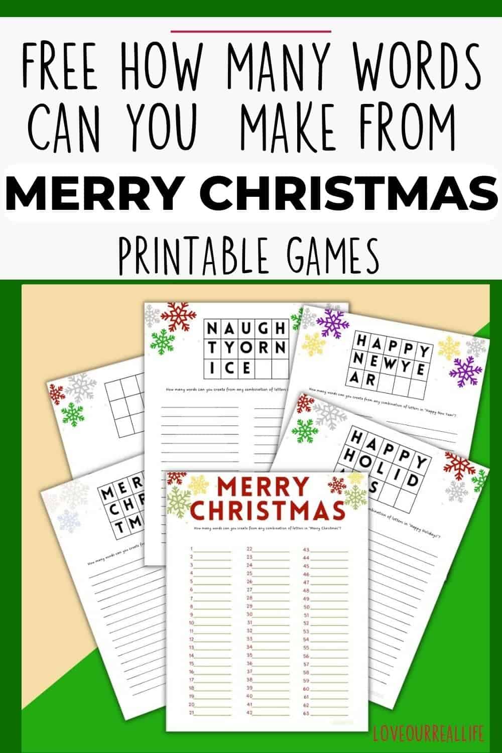 Pinterest pin for 'how many words can you make from Merry Christmas'.
