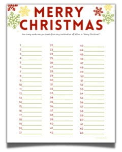 How Many Words Can You Make From Merry Christmas (Printable) ⋆ Love Our ...