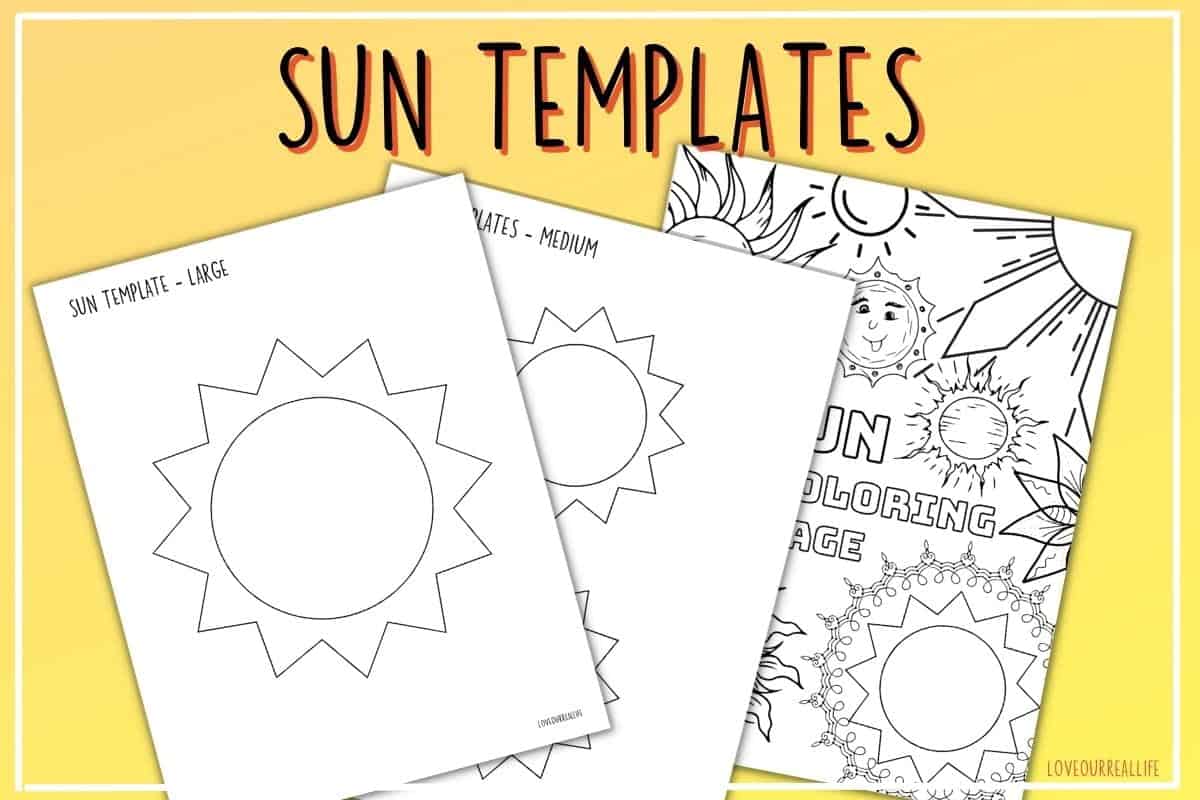 Printable templates and stencils of the sun in different sizes and shapes.