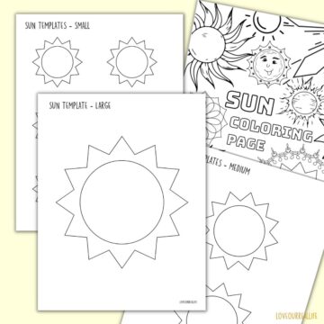 Sun template printables in collage-small, medium, and large stencils.
