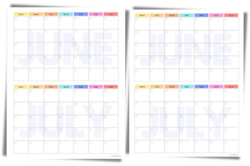Free June and July Printable Calendar- Blank Templates ⋆ Love Our Real Life