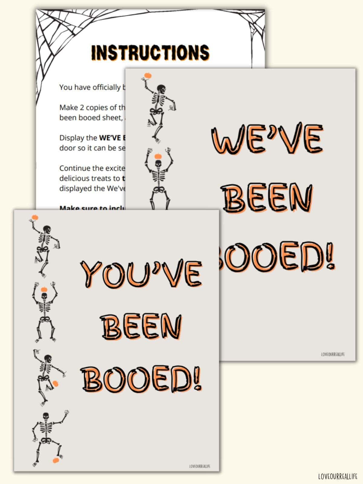 Dancing skeleton printable boo signs.