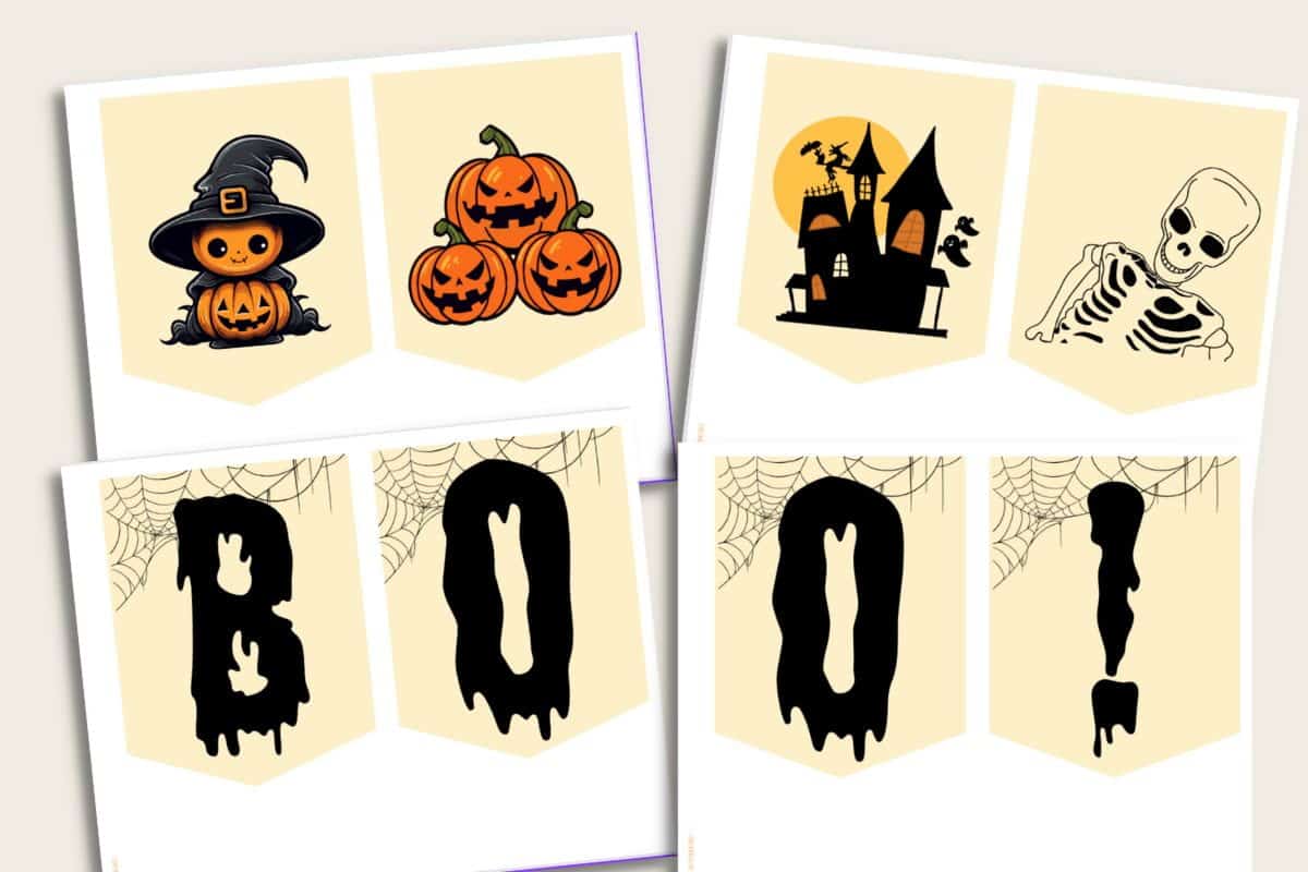 Halloween banner that says "boo" with other halloween elements.