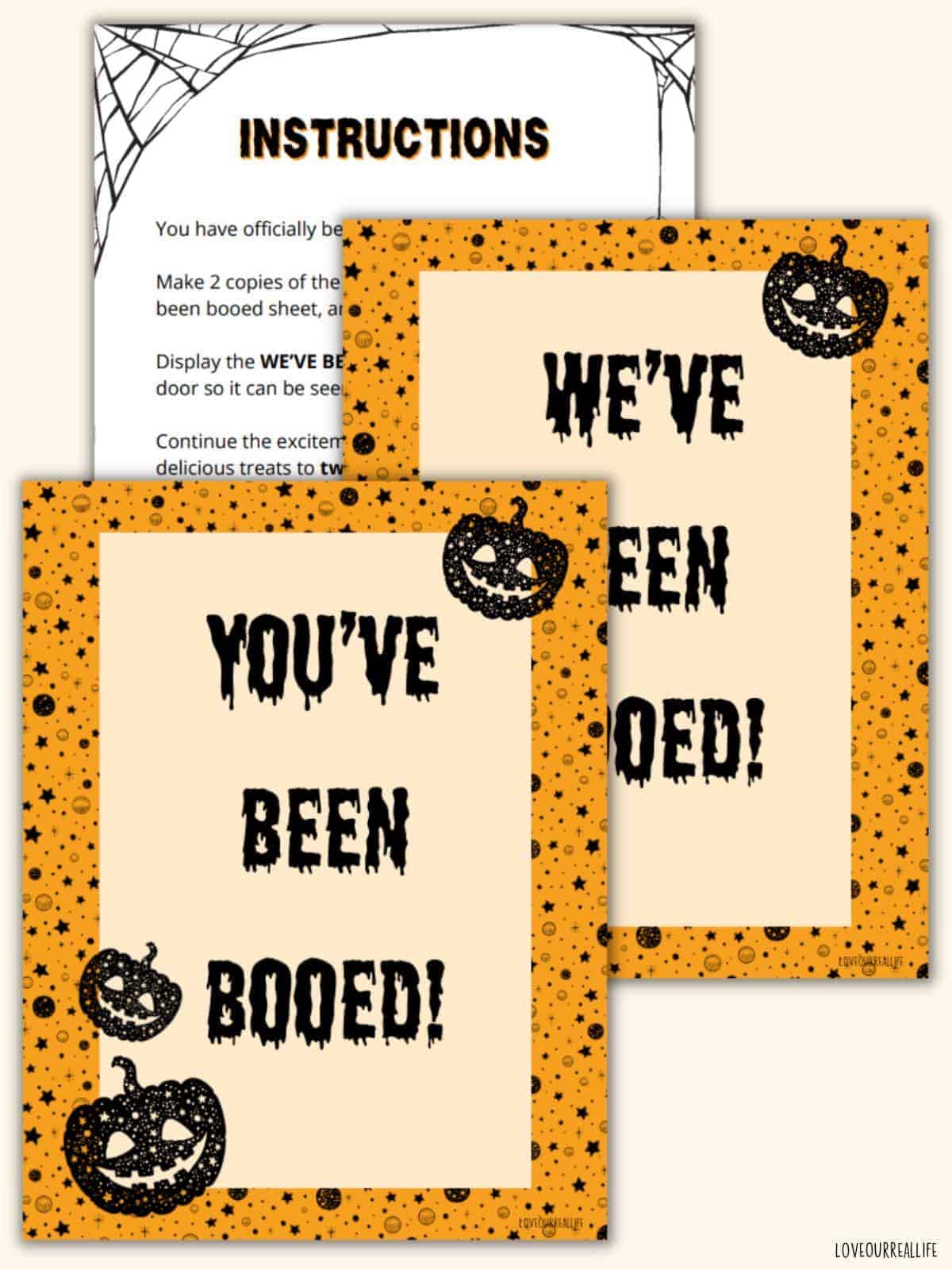Boo sign printables - Youve been booed signs in orange and black.