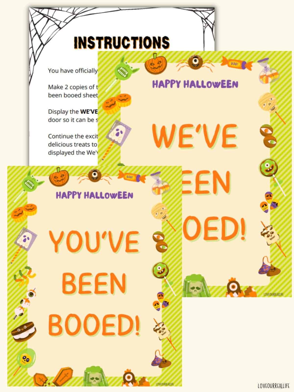Boo sign printables in green and orange.