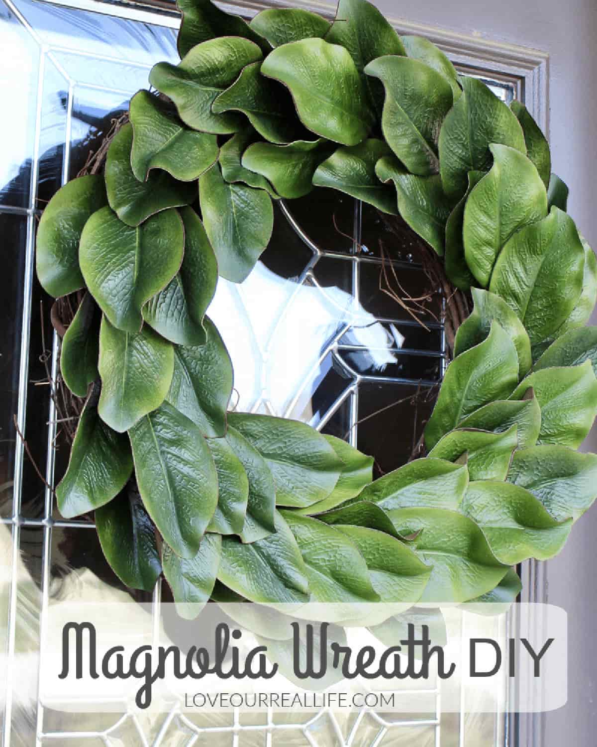 Magnolia wreath on front door.