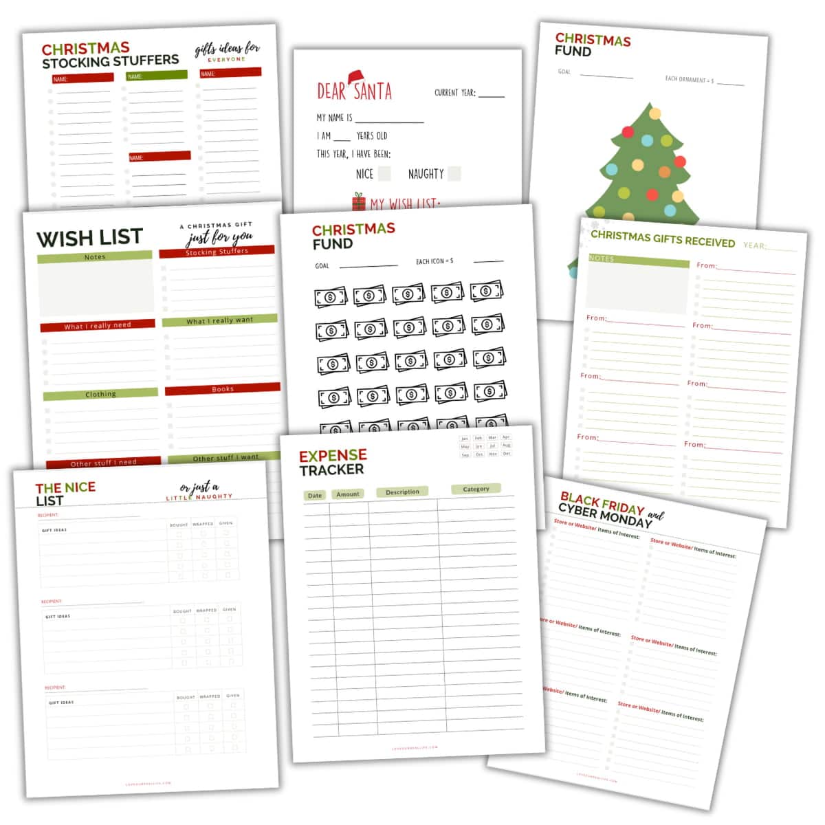 Collage of pdfs for Christmas gifts.