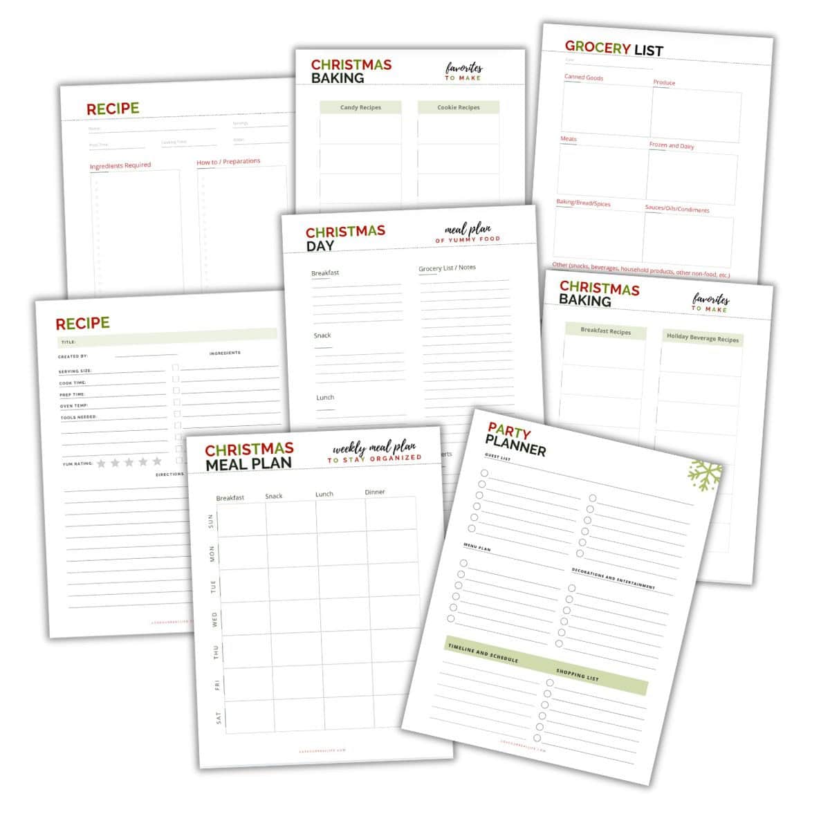 Christmas party and Meal planning pdfs.