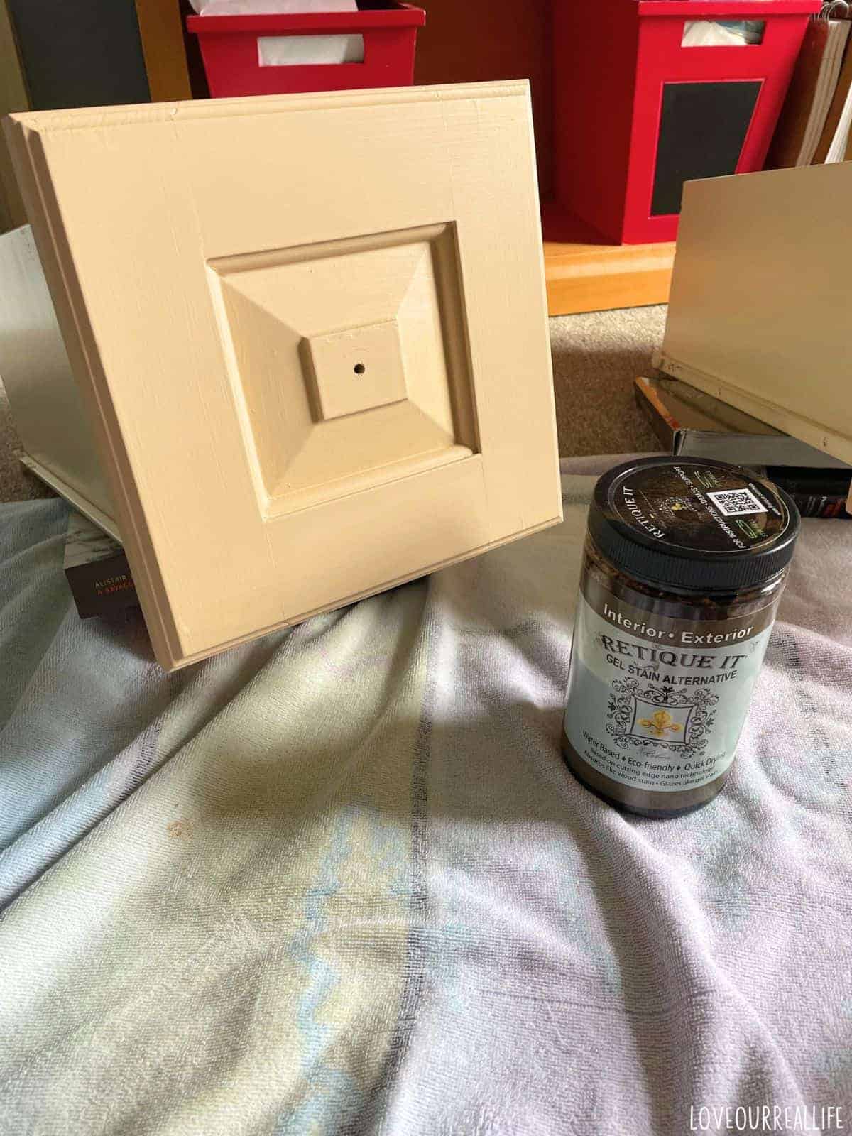 Liquid wood used as base coat on vanity drawer.