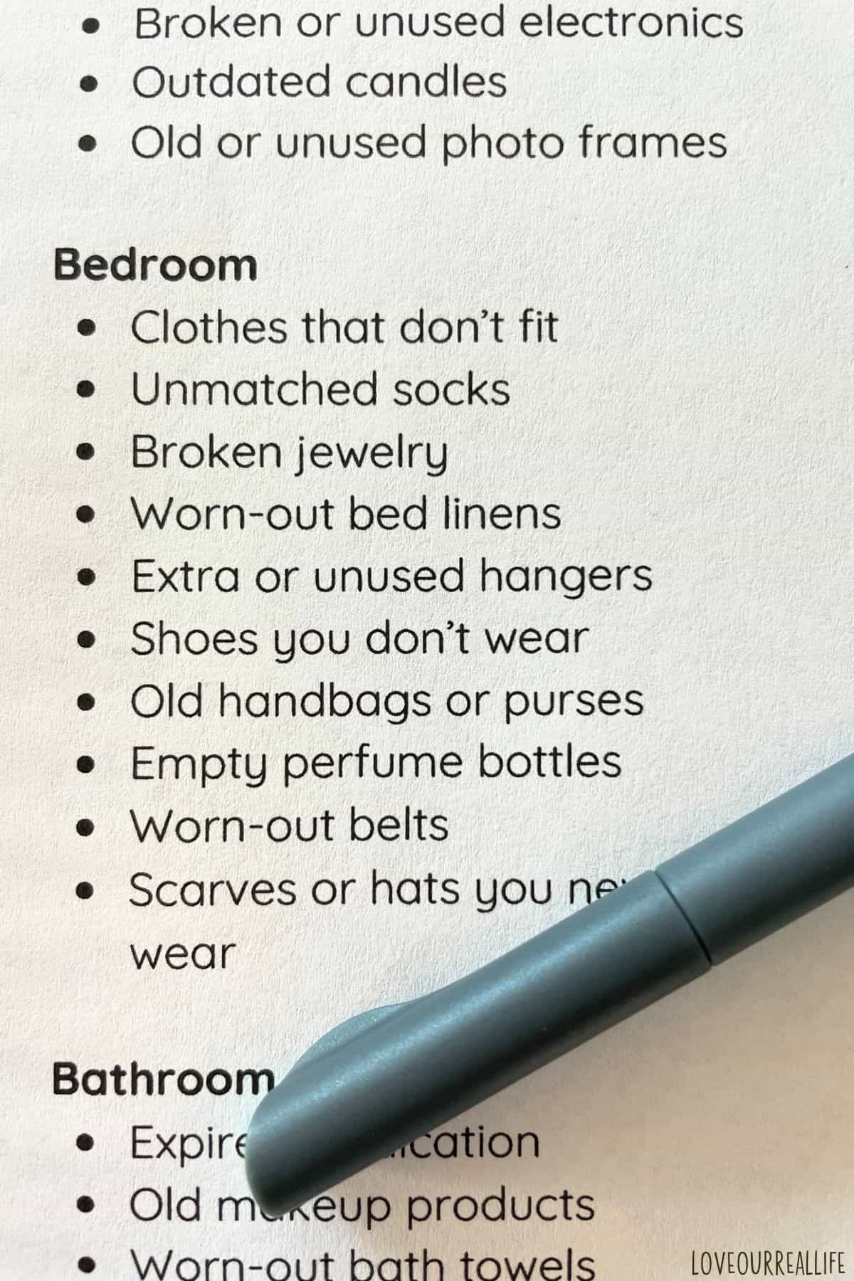 Items to declutter in the bedroom.