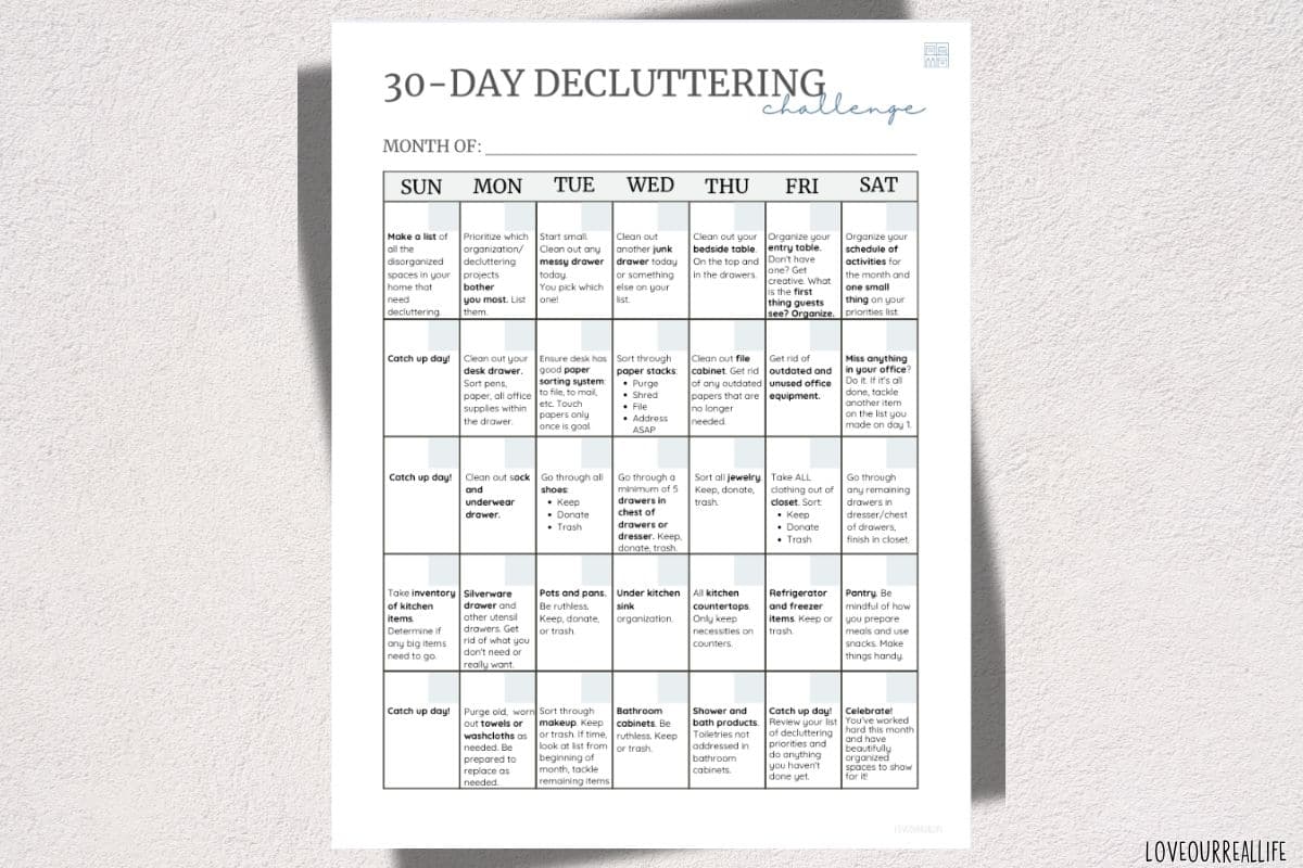 Decluttering challenge for 30 days pdf.