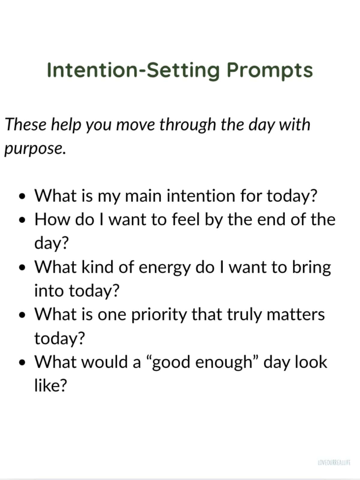 Intention-setting morning journal prompts.