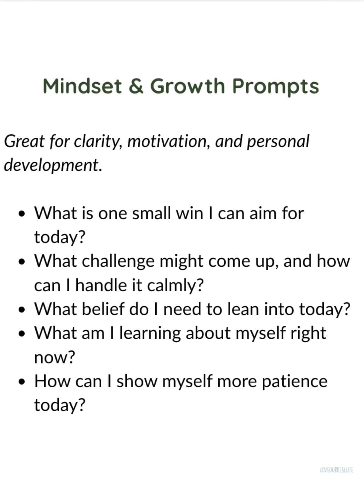 Mindset and growth journaling prompts.