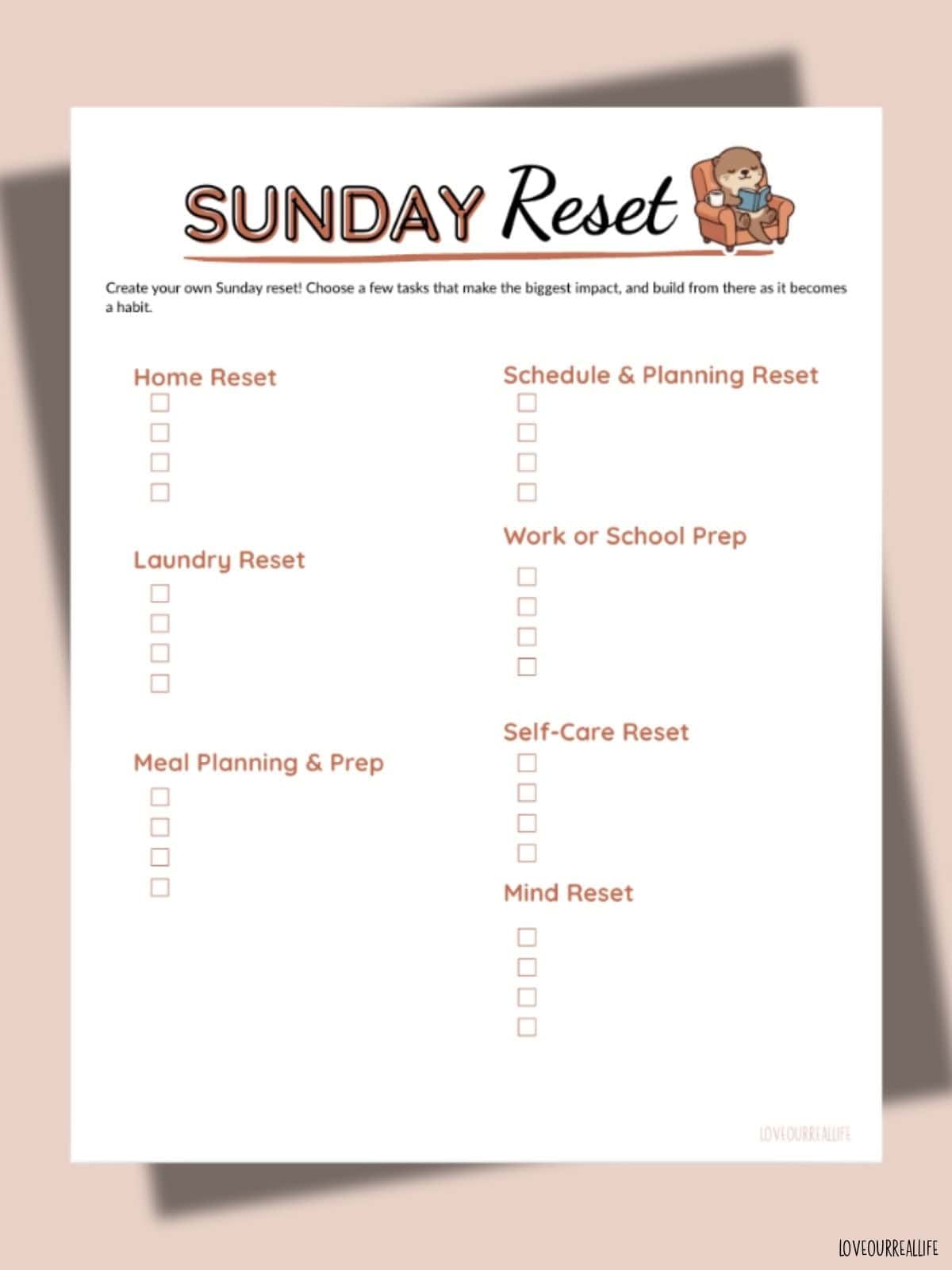 Printable to reset for the week.