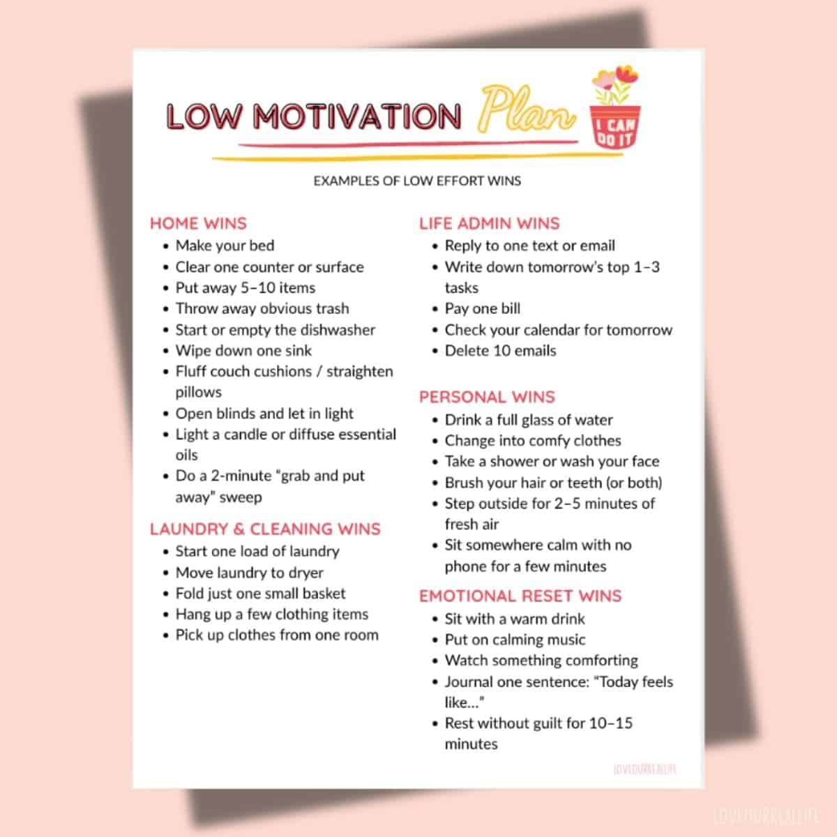 PDF for Low Effort tasks on low motivation days.